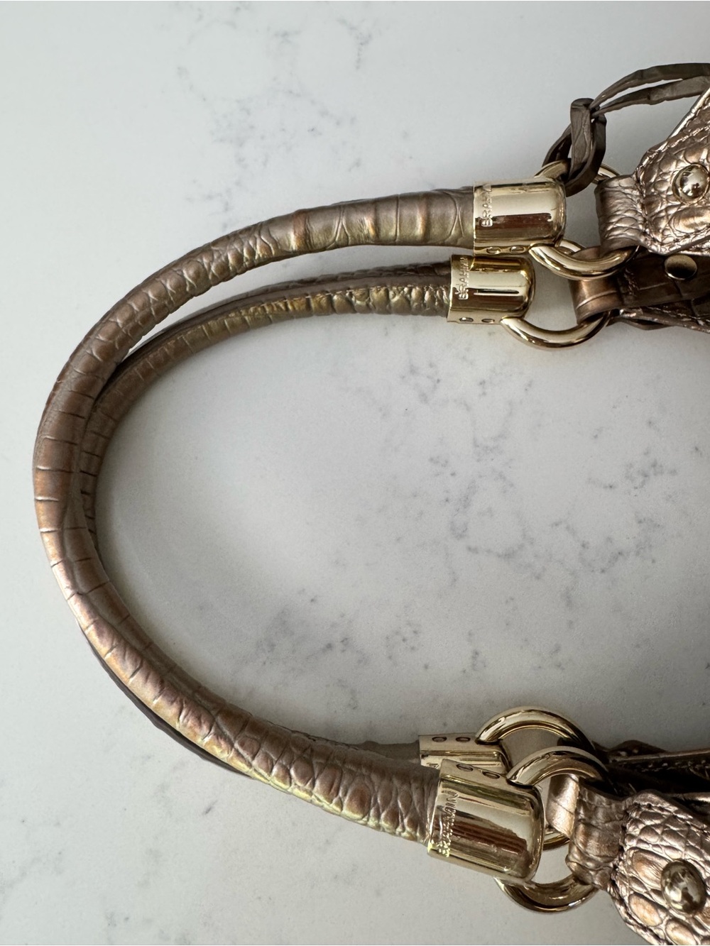 Brahmin Elisa Large Satchel β Gold Croc Embossed Leather | Gold Hardware | - Picture 17 of 17